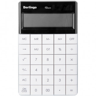 Калькулятор BERLINGO 12 разрядный настольный двойное питание, белый