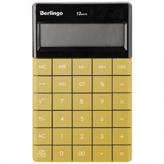 Калькулятор BERLINGO 12 разрядный настольный двойное питание, золотой