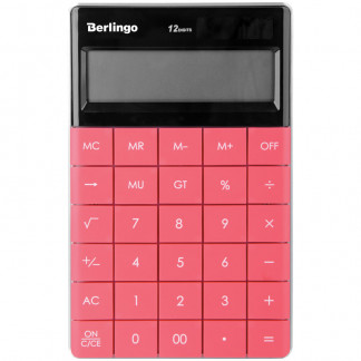 Калькулятор BERLINGO 12 разрядный настольный двойное питание, темно-розовый