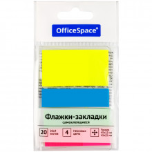 Закладки-флажки 45*12мм 3цв. + 45*25мм 1цв. 20л, неон/ OfficeSpace