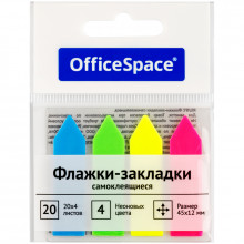 Закладки-флажки 45*12мм стрелки, 4цв. 20л, неон/ OfficeSpace